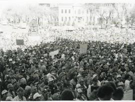 The crowd at a protest rally