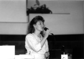 Marjorie Friesen at the mic