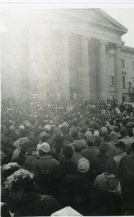 Crowd in front of legislative building