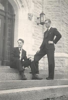 Students pose on the school steps