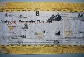 Two pictures of "Anabaptist Mennonite Time Line 1500-1975 display