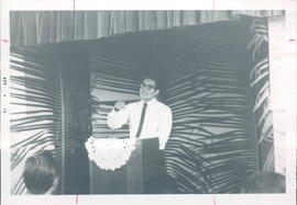 Del. Guevara speaking at oridination service of Ventura Saenz