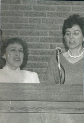 Janice Doerksen and Charlotte Penner, Blumenort, singing