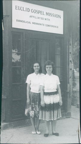 Elda Kroeker and Myrtle Doerksen, VBS workers at Euclid Mission, North Winnipeg