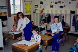 Gloria Plett with part of her Junior class at M.C.S.