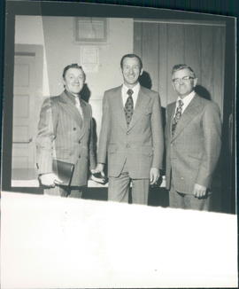 L-R: George Braun, Arden Thiessen, main speaker, Bill Buhler