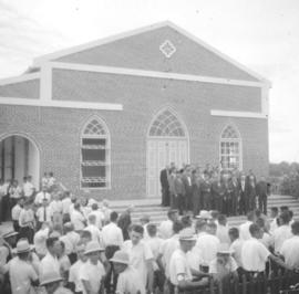 Ministers and deacons in front of new Menno Colony Church (Paraguay)
