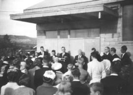 Dedication ceremony in front of First Mennonite Church (Burns Lake, British Columbia)