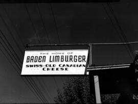 Sign on Baden Cheese Factory in Baden, Ontario.