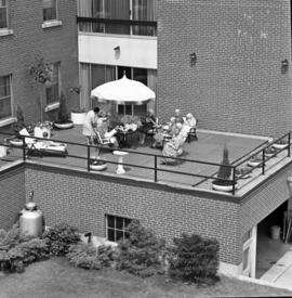 Residents sitting on the patio of Fairview Mennonite Home in Preston, Ontario