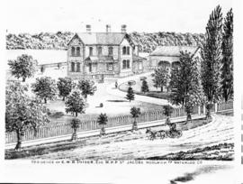 Copy of a line drawing of the E.W.B. Snider residence in St. Jacobs, Ontario