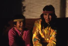 Indigenous woman and child in traditional dress